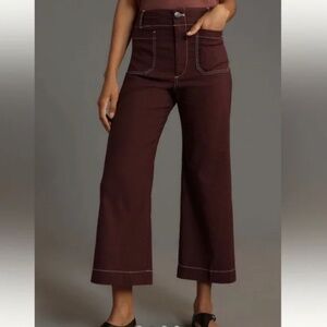 Anthropologie Maeve The Colette Contrast-Stitch Cropped Wide Leg Pants NWT